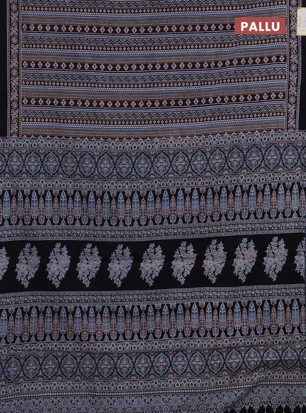 Jaipur cotton saree maroon blue and black with allover prints and printed border