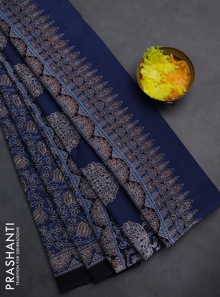 Jaipur cotton saree blue and black with allover kalamkari prints and printed border