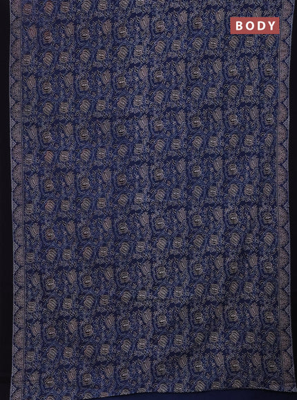 Jaipur cotton saree blue and black with allover kalamkari prints and printed border