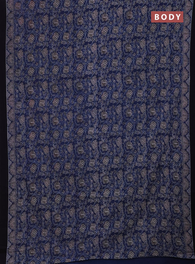 Jaipur cotton saree blue and black with allover kalamkari prints and printed border
