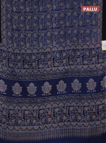 Jaipur cotton saree blue and black with allover kalamkari prints and printed border