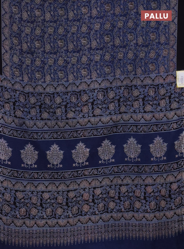 Jaipur cotton saree blue and black with allover kalamkari prints and printed border