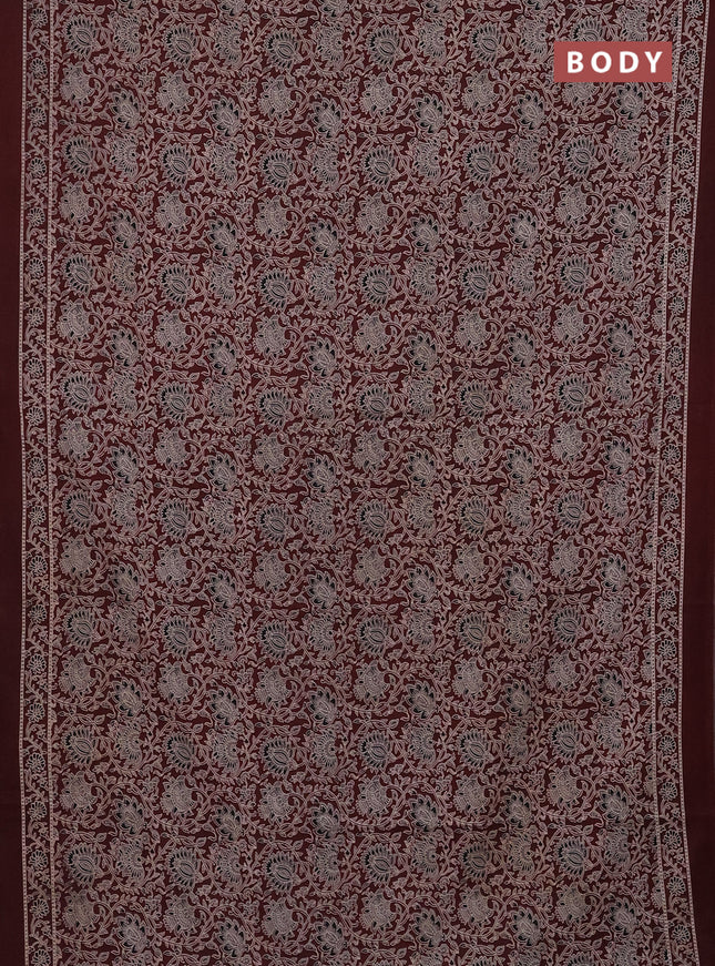 Jaipur cotton saree maroon with allover kalamkari prints and printed border