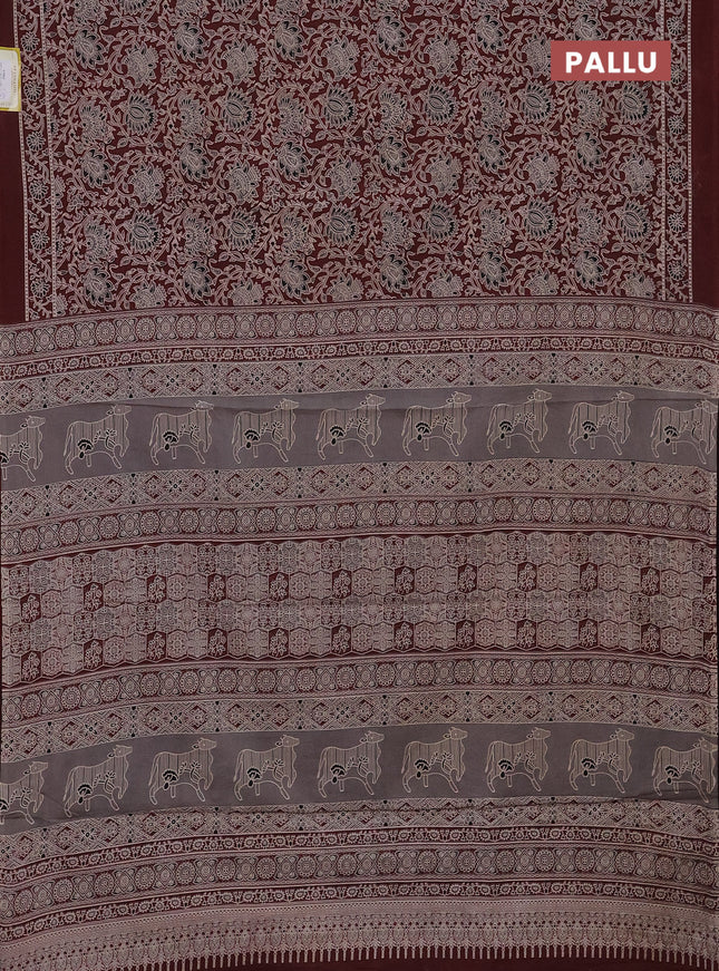 Jaipur cotton saree maroon with allover kalamkari prints and printed border