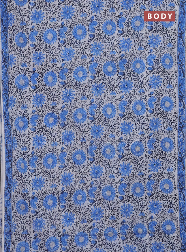 Jaipur cotton saree off white and blue with allover kalamkari prints and printed border