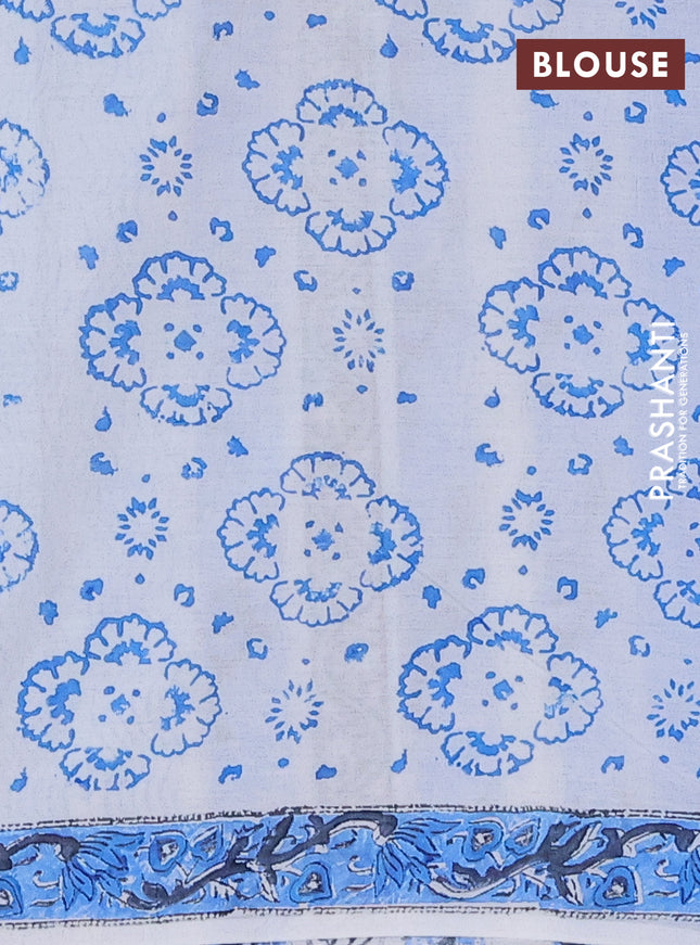 Jaipur cotton saree off white and blue with allover kalamkari prints and printed border
