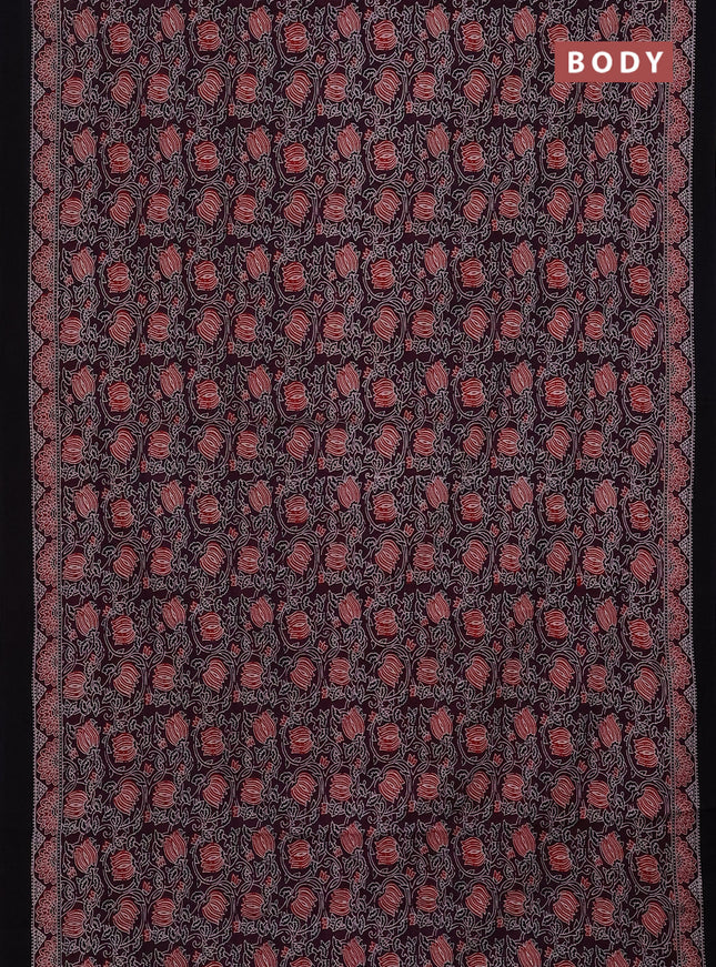 Jaipur cotton saree wine shade and black with allover kalamkari prints and printed border