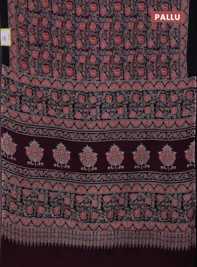 Jaipur cotton saree wine shade and black with allover kalamkari prints and printed border