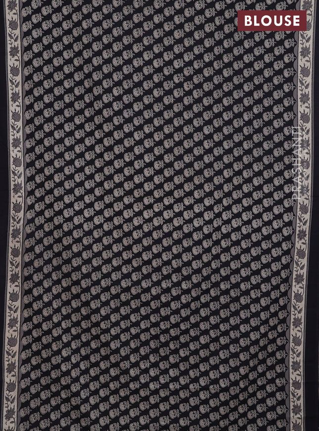 Jaipur cotton saree black and beige with allover floral butta prints and printed border