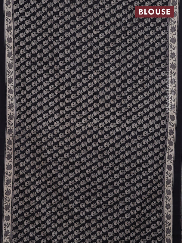Jaipur cotton saree black and beige with allover floral butta prints and printed border