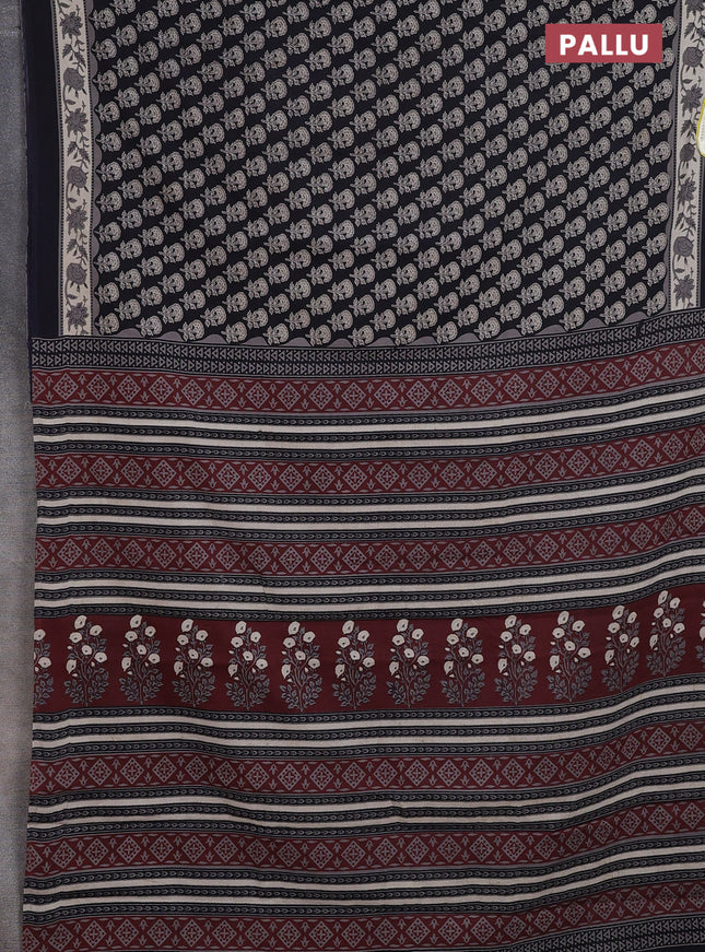 Jaipur cotton saree black and beige with allover floral butta prints and printed border