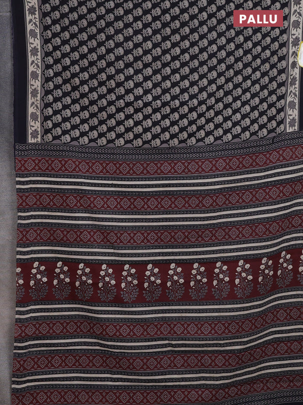 Jaipur cotton saree black and beige with allover floral butta prints and printed border