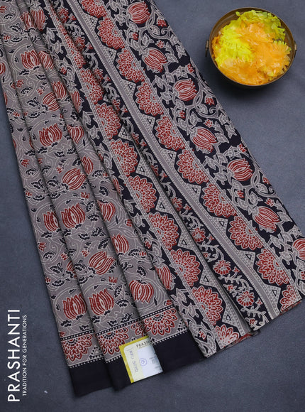 Jaipur cotton saree grey and black with allover kalamkari prints and printed border