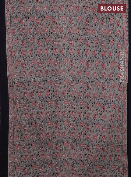 Jaipur cotton saree grey and black with allover kalamkari prints and printed border