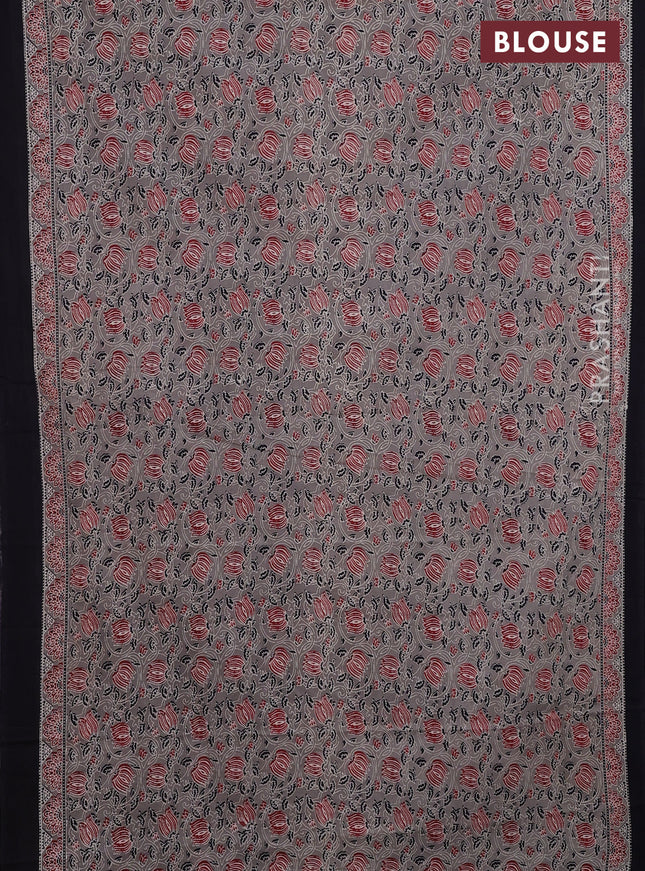 Jaipur cotton saree grey and black with allover kalamkari prints and printed border