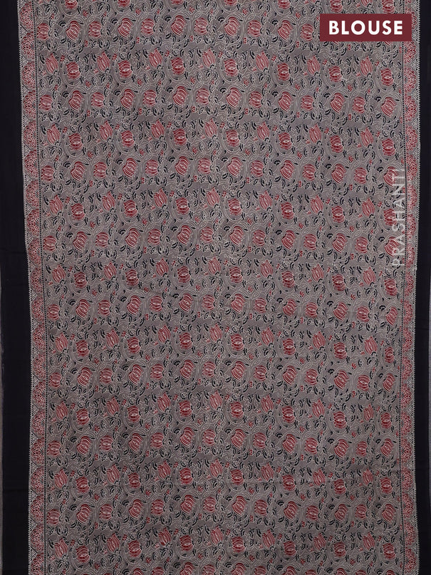 Jaipur cotton saree grey and black with allover kalamkari prints and printed border