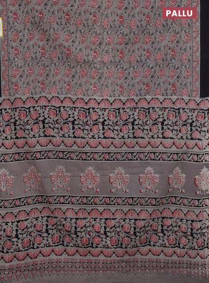 Jaipur cotton saree grey and black with allover kalamkari prints and printed border