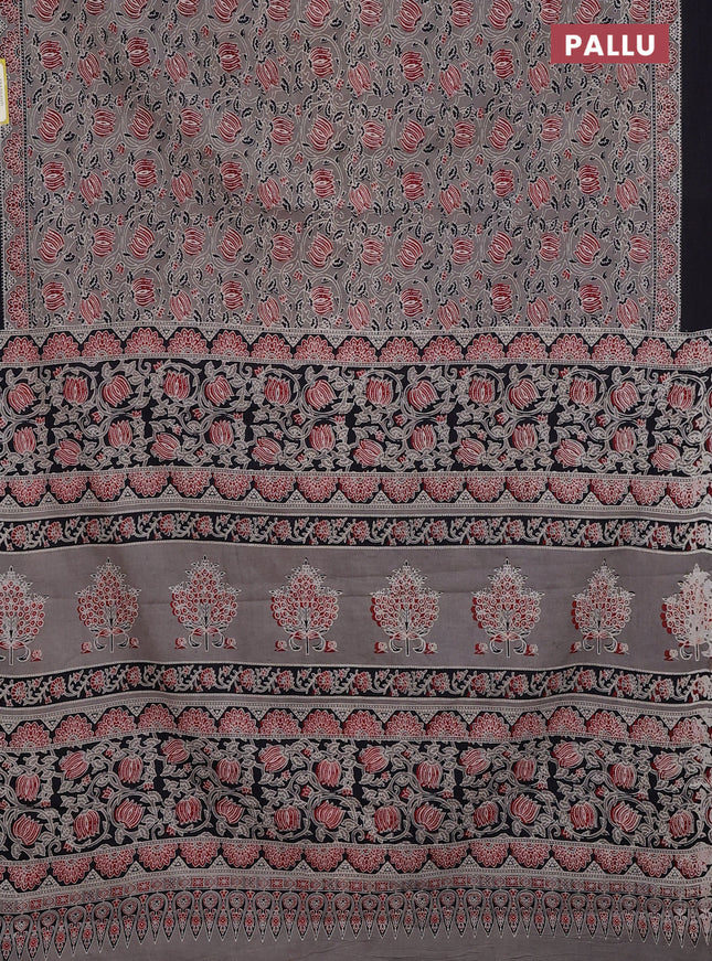 Jaipur cotton saree grey and black with allover kalamkari prints and printed border