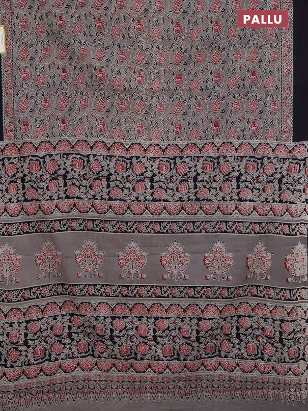 Jaipur cotton saree grey and black with allover kalamkari prints and printed border