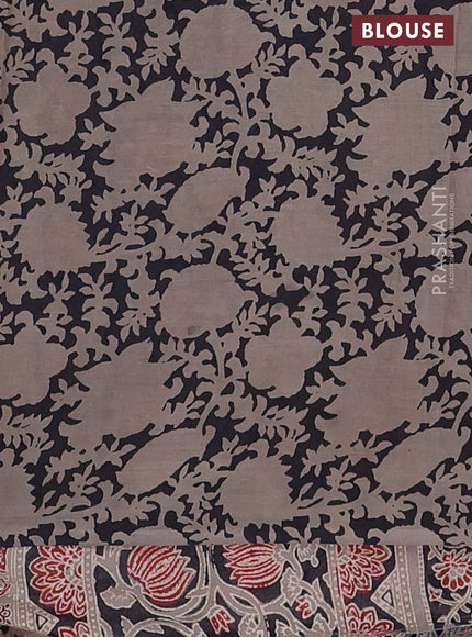 Jaipur cotton saree grey and black with allover kalamkari prints and printed border