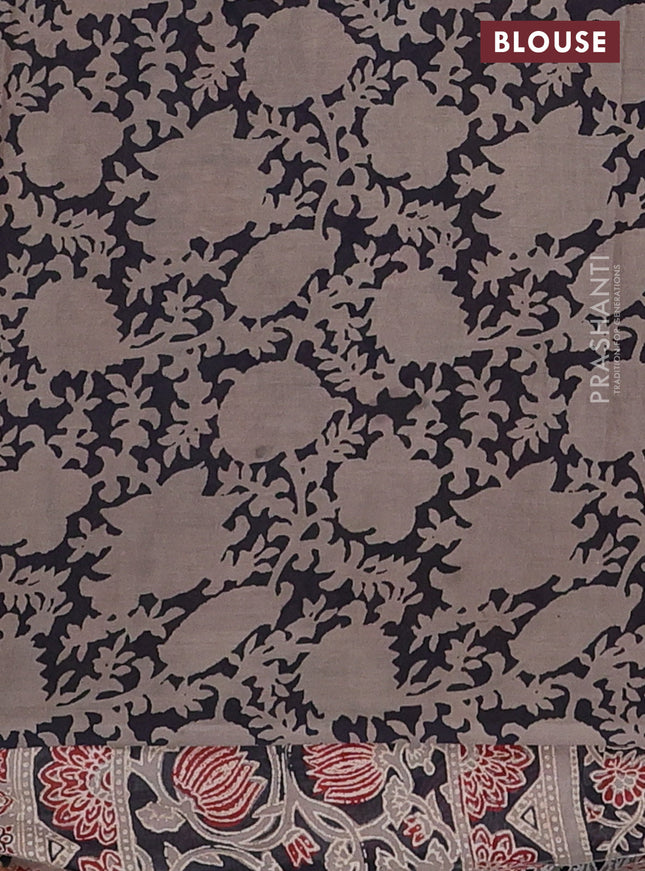 Jaipur cotton saree grey and black with allover kalamkari prints and printed border