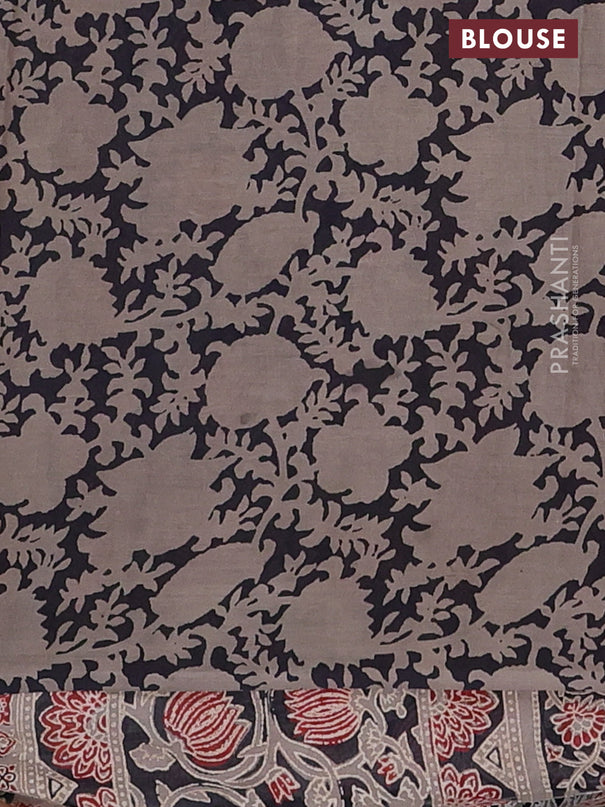 Jaipur cotton saree grey and black with allover kalamkari prints and printed border
