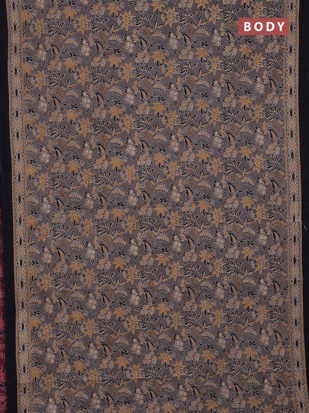 Jaipur cotton saree grey shade and black with allover kalamkari prints and printed border
