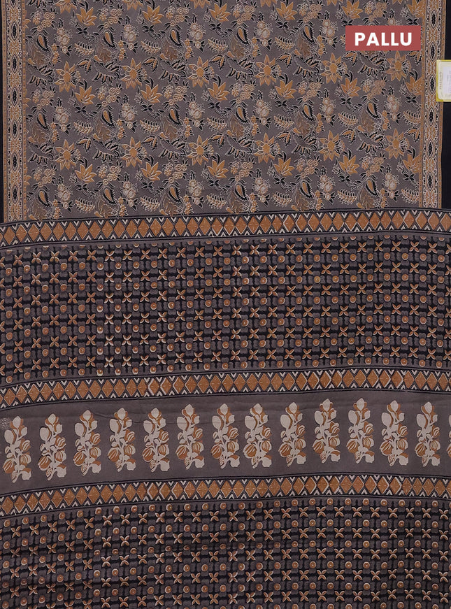 Jaipur cotton saree grey shade and black with allover kalamkari prints and printed border