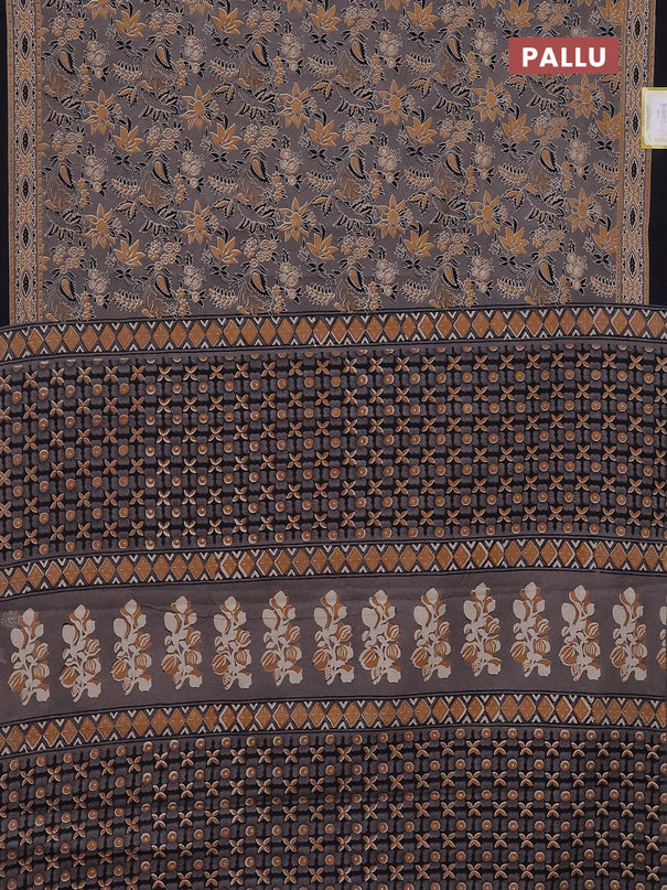 Jaipur cotton saree grey shade and black with allover kalamkari prints and printed border