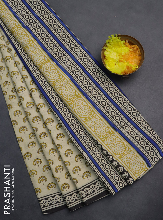 Jaipur cotton saree beige and black with allover butta prints and printed border