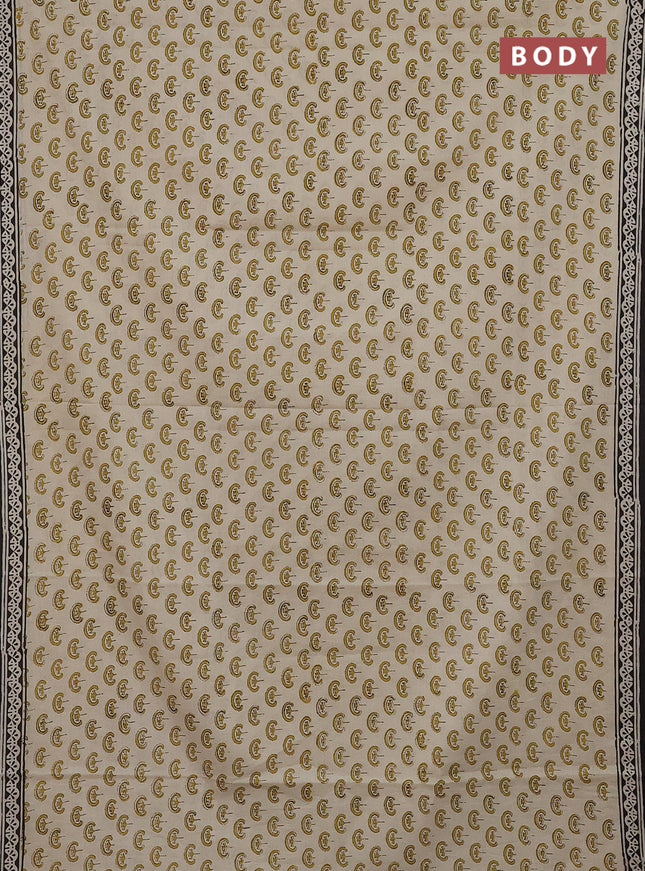 Jaipur cotton saree beige and black with allover butta prints and printed border