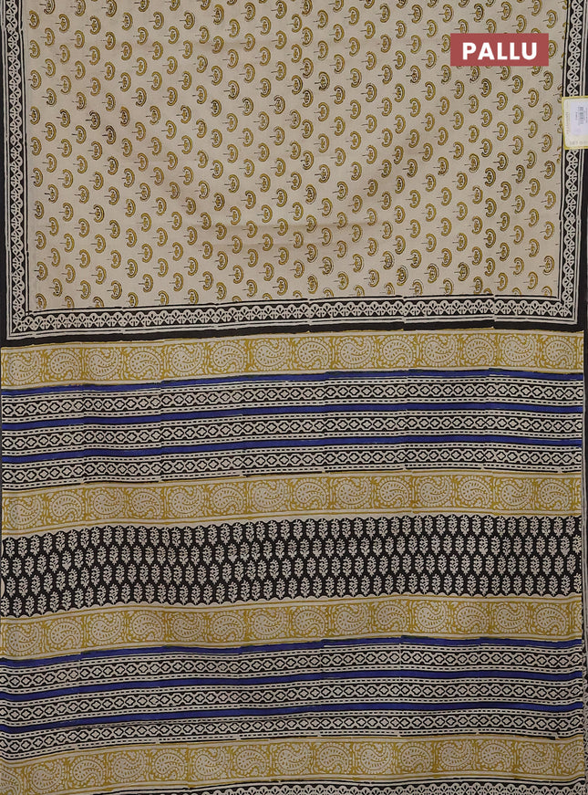 Jaipur cotton saree beige and black with allover butta prints and printed border