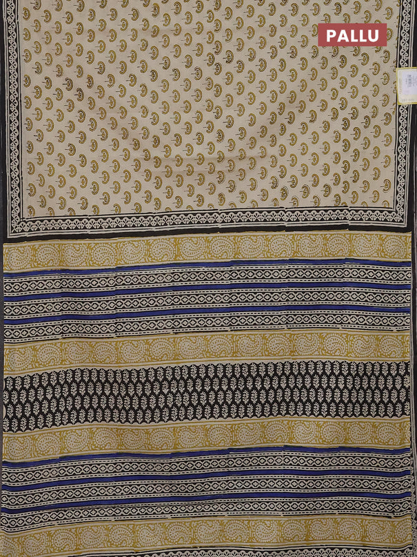 Jaipur cotton saree beige and black with allover butta prints and printed border