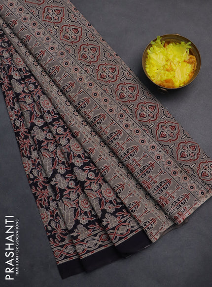 Jaipur cotton saree black and grey shade with allover kalamkari prints and printed border
