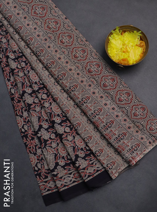 Jaipur cotton saree black and grey shade with allover kalamkari prints and printed border
