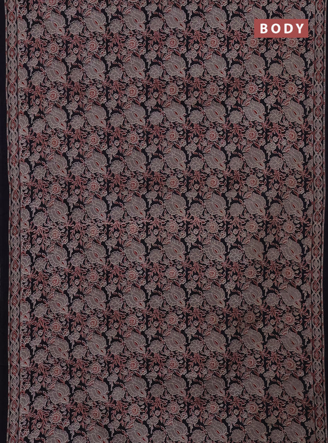 Jaipur cotton saree black and grey shade with allover kalamkari prints and printed border