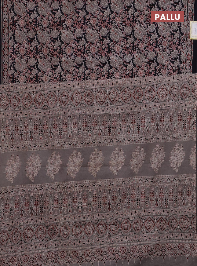 Jaipur cotton saree black and grey shade with allover kalamkari prints and printed border