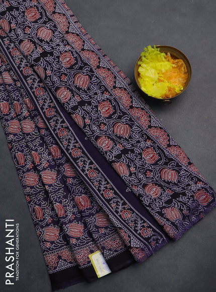 Jaipur cotton saree deep violet and black with allover kalamkari prints and printed border