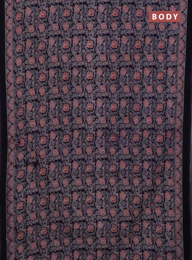 Jaipur cotton saree deep violet and black with allover kalamkari prints and printed border