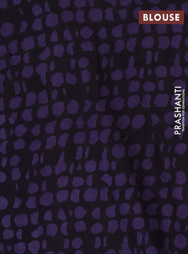 Jaipur cotton saree deep violet and black with allover kalamkari prints and printed border