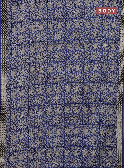 Jaipur cotton saree blue and black beige with allover kalamkari prints and printed border