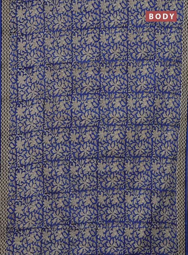 Jaipur cotton saree blue and black beige with allover kalamkari prints and printed border