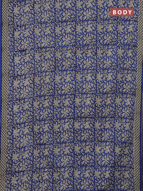 Jaipur cotton saree blue and black beige with allover kalamkari prints and printed border