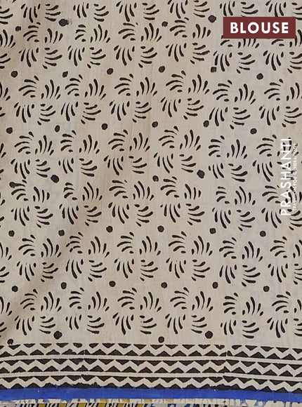 Jaipur cotton saree blue and black beige with allover kalamkari prints and printed border