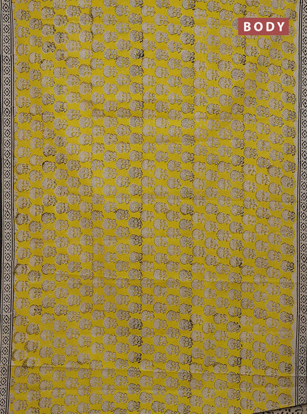 Jaipur cotton saree yellow and black with allover floral butta prints and printed border