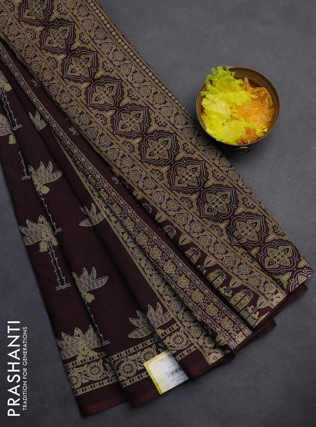 Jaipur cotton saree deep maroon with ajrakh butta prints and printed border