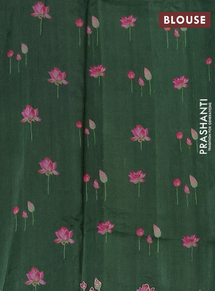 Pure tussar silk saree sap green with floral prints & pita work and simple border