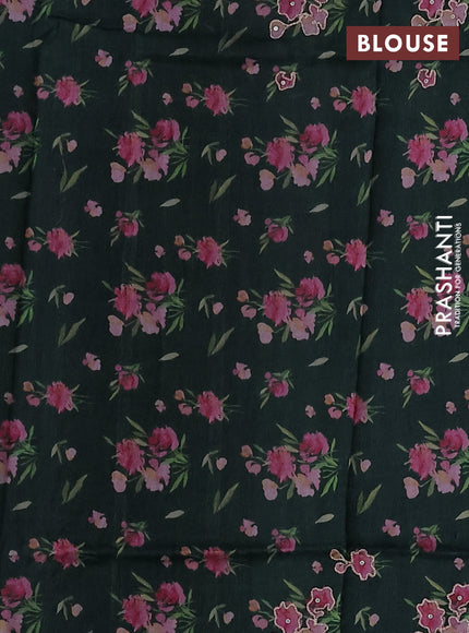 Pure tussar silk saree bottle green with floral prints & pita work and simple border