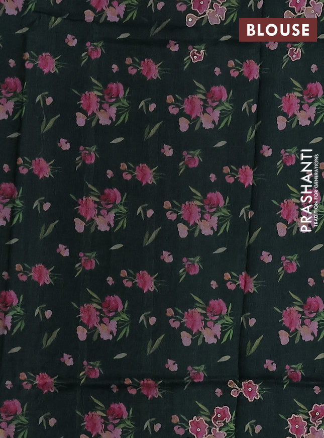 Pure tussar silk saree bottle green with floral prints & pita work and simple border