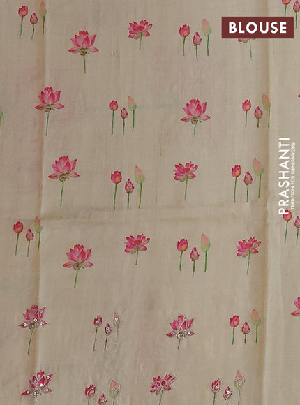 Pure tussar silk saree sandal with floral prints & pita work and simple border